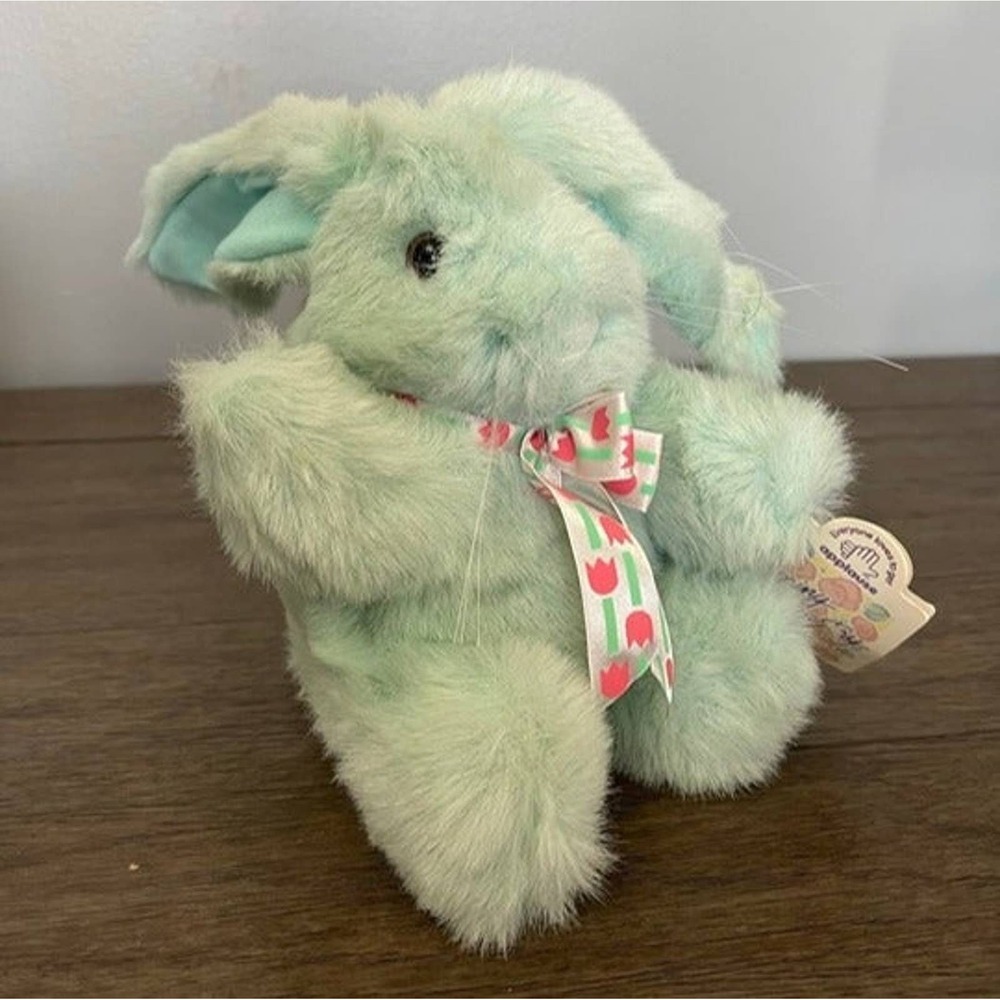 Vintage Applause Natasha Spring Tapestry Teal Easter Bunny Plush 80s with Tag